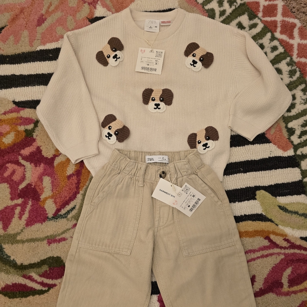 Zara Cream Knit Sweater with Dog Detail
